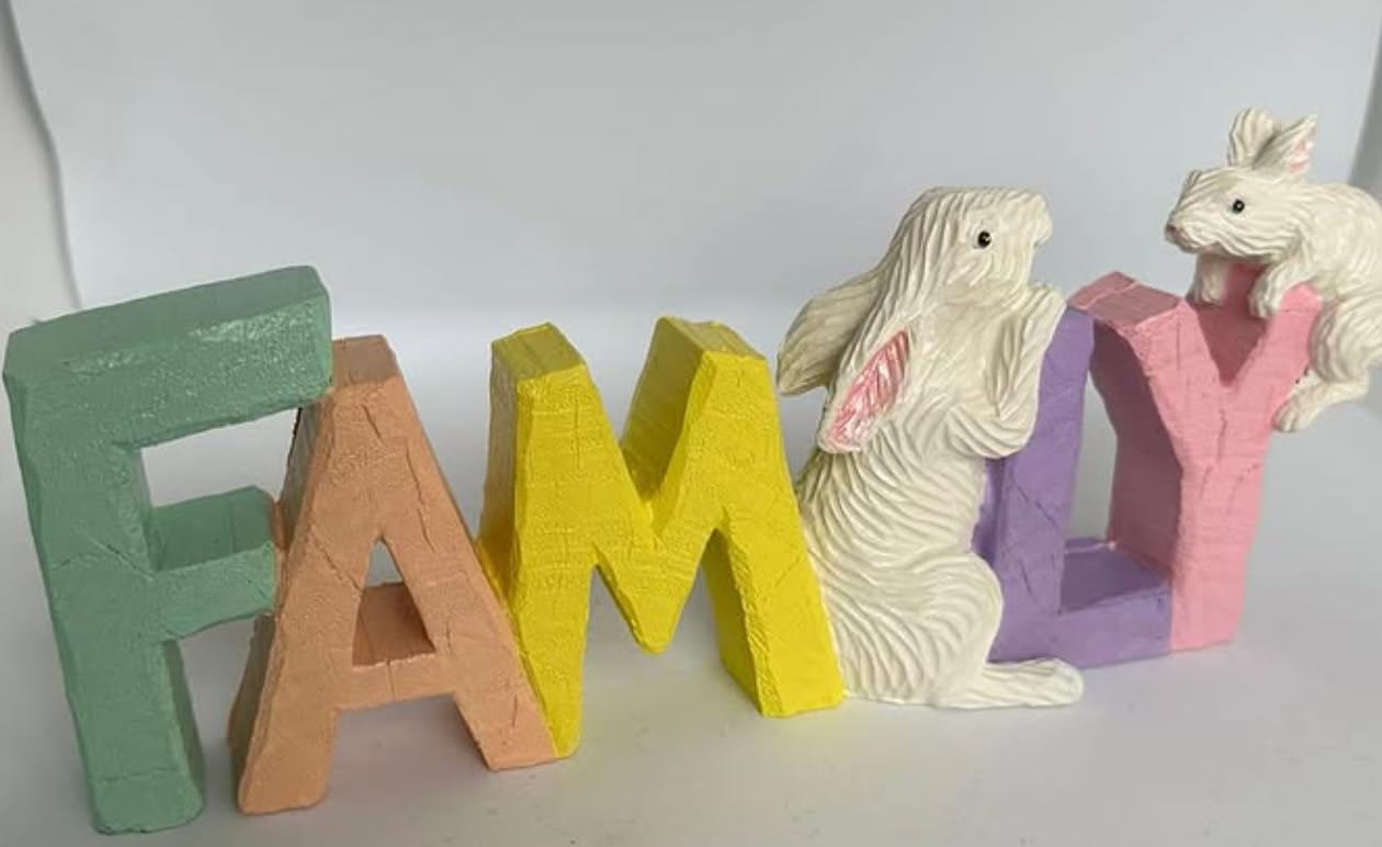 Rustic Family Sign with Rabbits, Farmhouse Family Decor, Animal Lover Gift, Family Sign Decor, Rabbit Family Sculpture, Bunny Figurine Gift, Rabbit Family Decor, Rabbit Family Statue