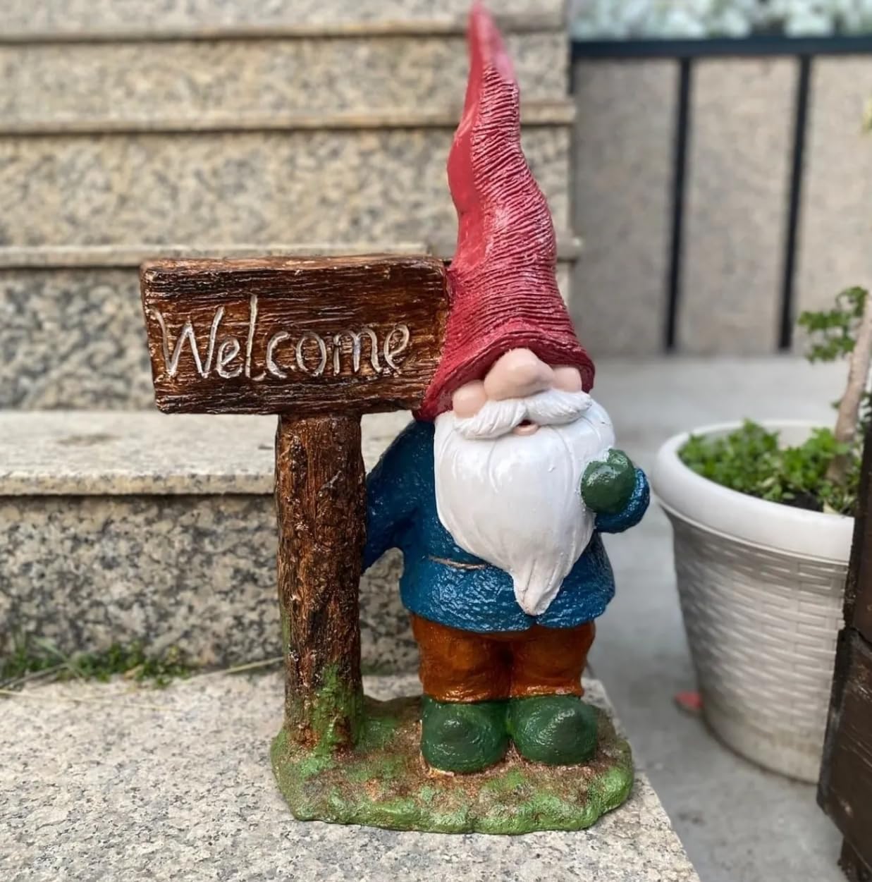 Large Garden Gnome Welcome Sign for Outdoor Decor, Garden Gnome Statue, Welcome Sign Gnome, Porch Welcome Gnome, Cute Gnome Statue