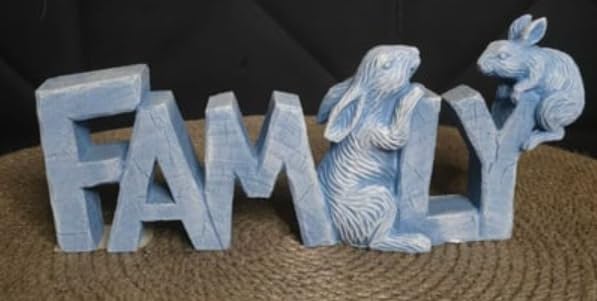 Rustic Family Sign with Rabbits, Farmhouse Family Decor, Animal Lover Gift, Family Sign Decor, Rabbit Family Sculpture, Bunny Figurine Gift, Rabbit Family Decor, Rabbit Family Statue