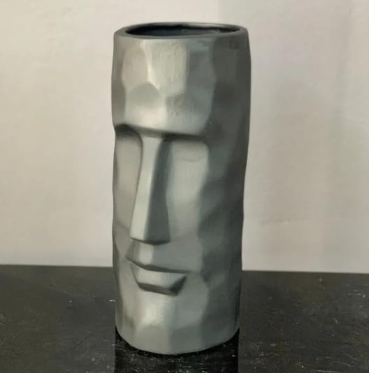 Moai Head Ceramic Vase, Face Ceramic Vase, Moai Head Vase, Face Shape Flowerpot, Polynesian Head Planter, Abstract Sculpture Vase, Face Vase, Moai Vase, Face Flowerpot Vase