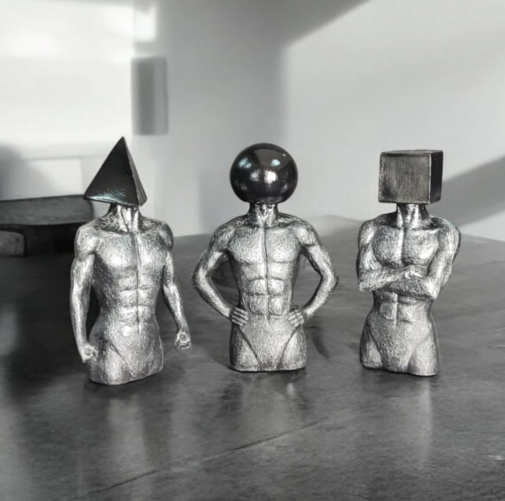 Geometric Head Sculptures Set of 3, Abstract Body Art Decor- Sphere, Cube, Pyramid Heads, Modern Art Decor, Abstract Human Figurines, Human Sculpture, Human Decor