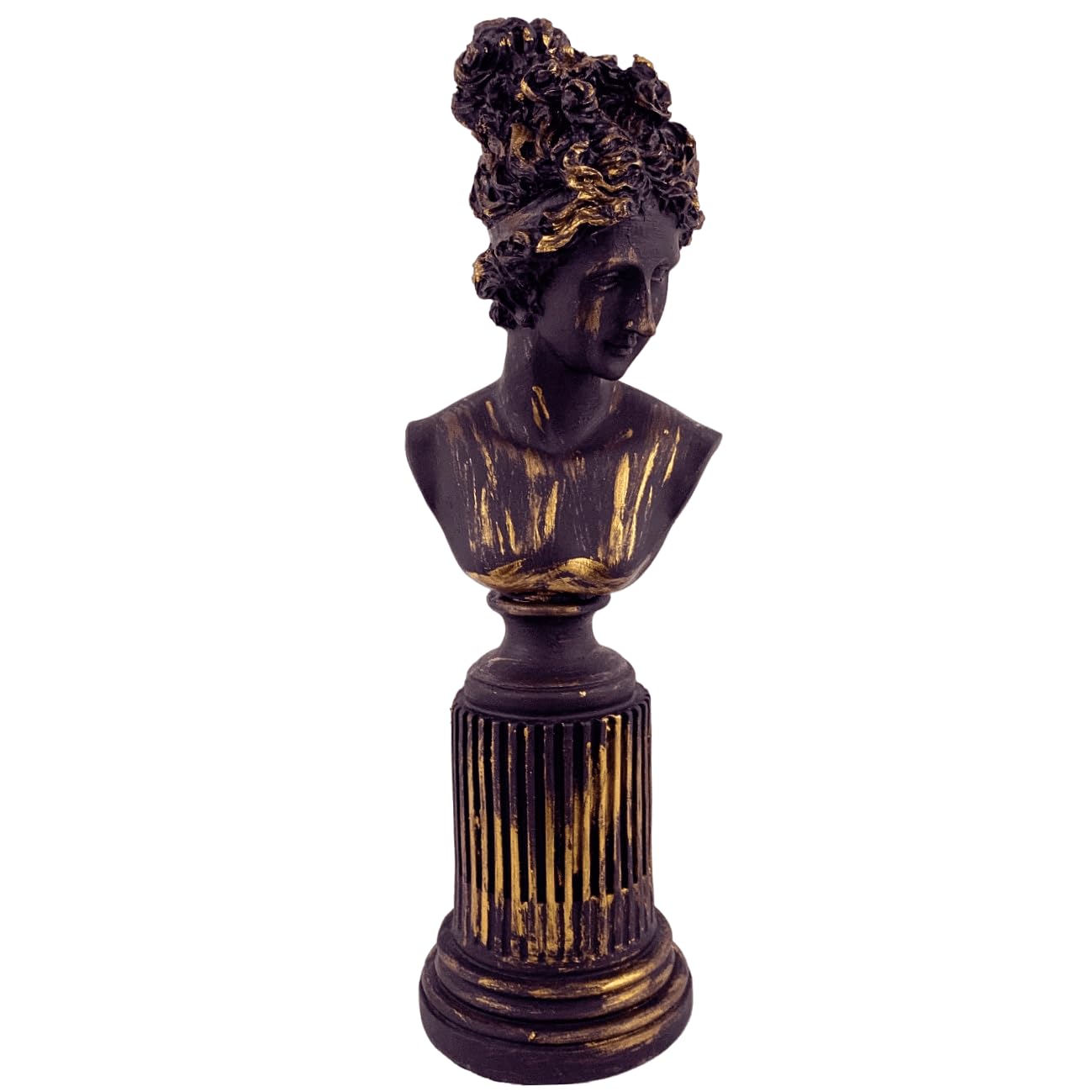 Weibliche Büstenskulptur, Elegante Büstenstatue auf dekorativem Sockel, Lafayette-Skulptur, Lafayette-Büstendekor, griechische Büstenstatue, Lafayette-Büste, Lafayette-Dekor, Lafayette-Statue