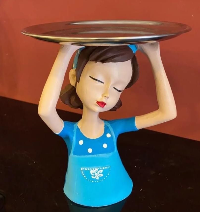 Girl Sculpture With Tray Decor, Handcrafted Girl Holding Tray Figure, Functional Girl Figurine With Tray, Decorative Girl Figurine For Gift, Girl Sculpture, Girl Decor, Girl Statue