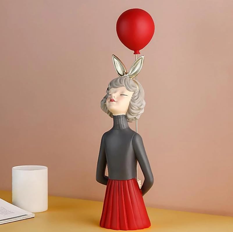 Girl Balloon Statue with Skirt and Bunny Ears, Girl Balloon Statue, Unique Gift Statue, Girl Sculpture Decor, Girl Balloon Sculpture, Girl Balloon Decor, Girl Balloon Objects