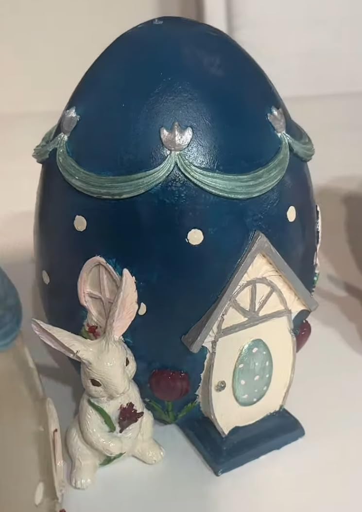 Easter Egg House Decoration, Easter Bunny Figurine, Spring Holiday Decor, Cute Bunny Home Decor, Fairy Garden Easter, Rabbit and Egg Decor, Easter Bunny Decor, Easter Rabbit Decor