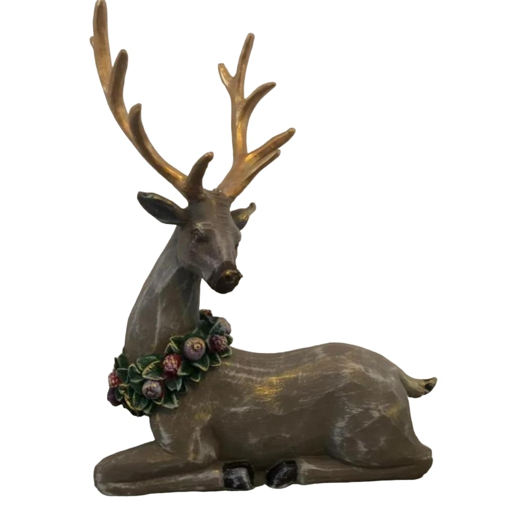 Christmas Deer Figurine, Winter Home Decor, Deer Ornament, Decorative Deer Figurine, Holiday Gift, Christmas Tabletop Decor, Deer Sculpture