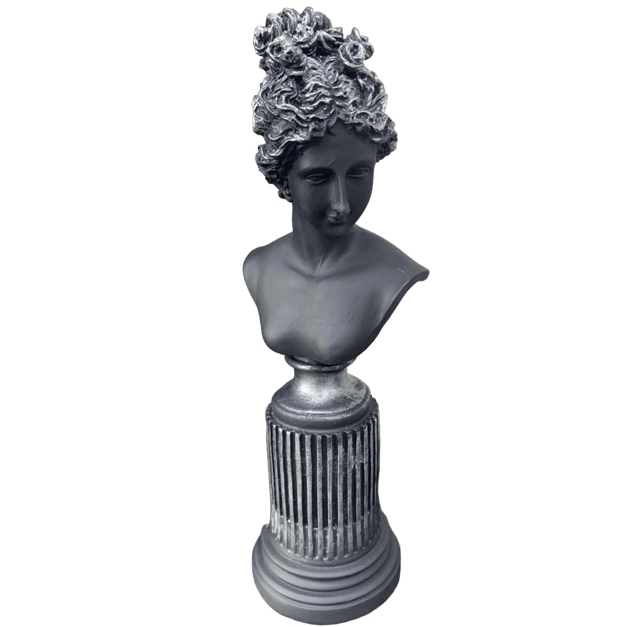 Weibliche Büstenskulptur, Elegante Büstenstatue auf dekorativem Sockel, Lafayette-Skulptur, Lafayette-Büstendekor, griechische Büstenstatue, Lafayette-Büste, Lafayette-Dekor, Lafayette-Statue