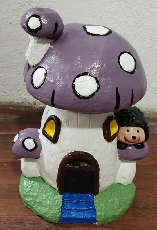 Whimsical Mushroom House Decor with Hedgehog, Toadstool House with Hedgehog, Mushroom Sculpture, Mushroom Statue with Hedgehog