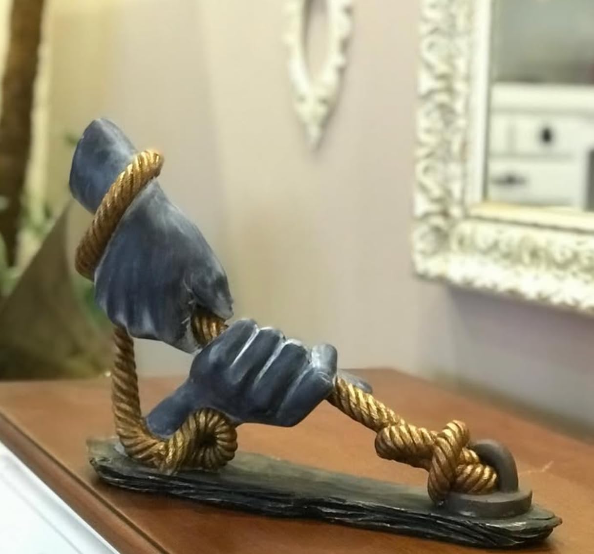Decorative Hand Wrapped In Rope Sculpture, Hands Wrapping a Rope Figurine, Hand Sculpture Decor, Tug of War Figurine, Artistic Rope Statue, Rope Sculpture