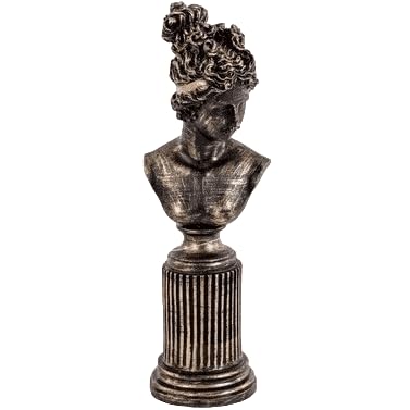 Weibliche Büstenskulptur, Elegante Büstenstatue auf dekorativem Sockel, Lafayette-Skulptur, Lafayette-Büstendekor, griechische Büstenstatue, Lafayette-Büste, Lafayette-Dekor, Lafayette-Statue