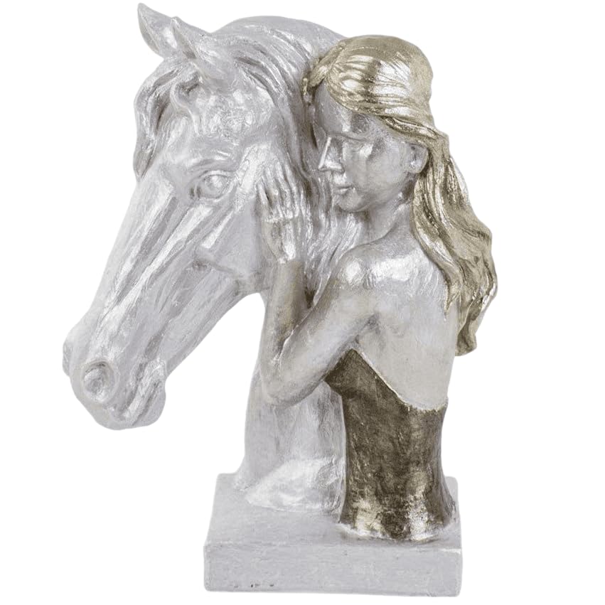 Horse And Girl Sculpture, Horse Lover Gift Statue, Girl With Horse Art Piece, Horse And Girl Statue, Equestrian Art Sculpture