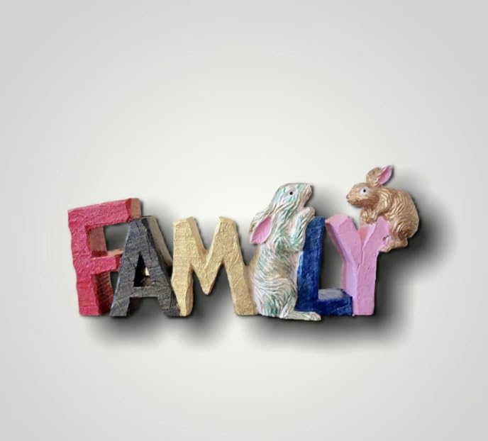 Rustic Family Sign with Rabbits, Farmhouse Family Decor, Animal Lover Gift, Family Sign Decor, Rabbit Family Sculpture, Bunny Figurine Gift, Rabbit Family Decor, Rabbit Family Statue