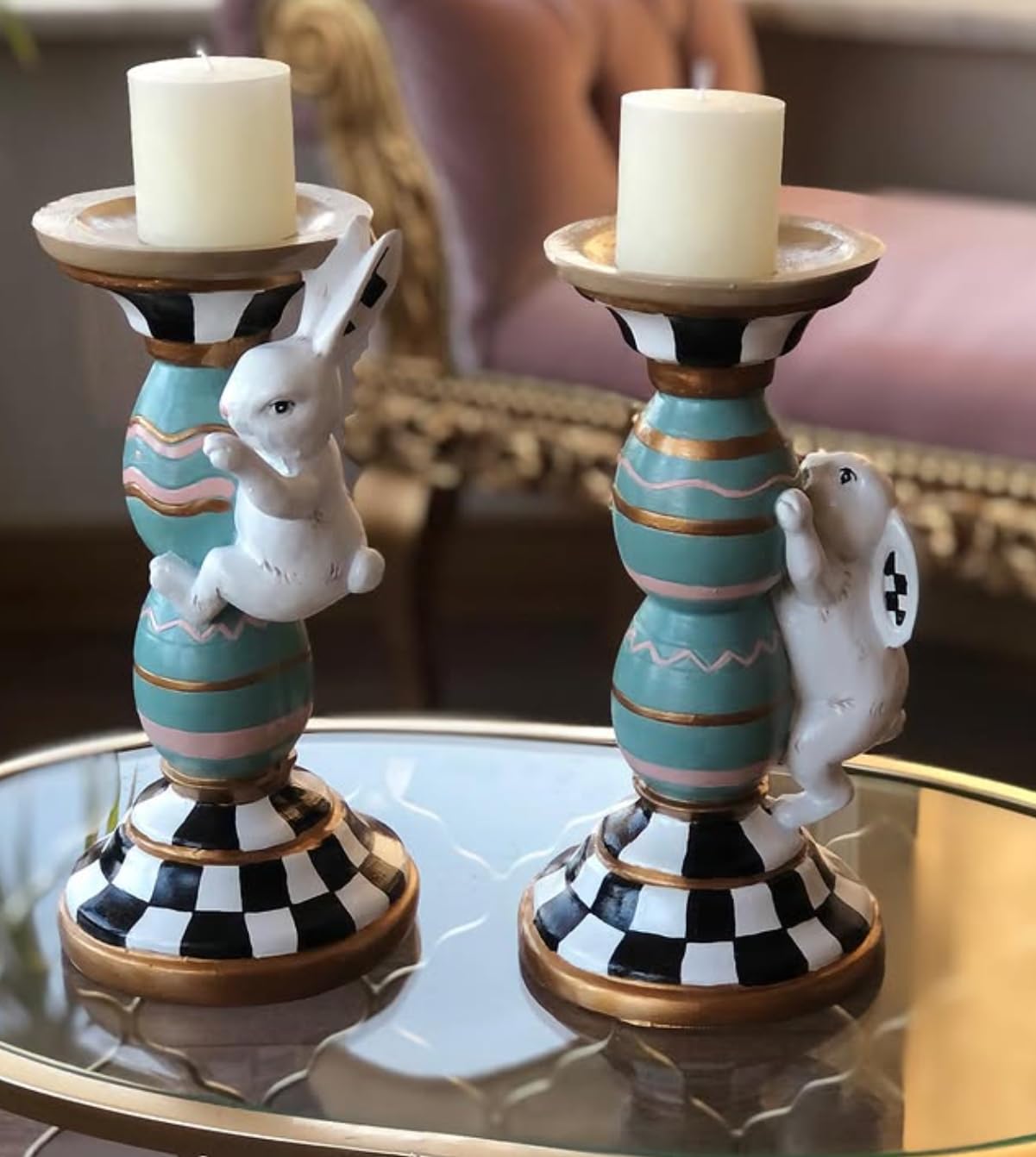 Easter Bunny Candle Holder Set with Climbing Rabbits and Egg Design, Easter Rabbit Candle Holder, Easter Rabbit Candlesticks, Bunny Candle Holder, Rabbit Candle Holder