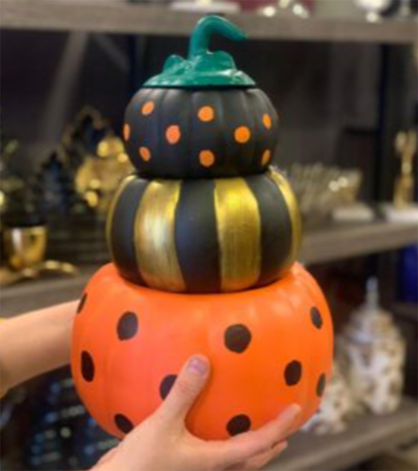 Halloween Pumpkin Decor, Hand-Painted Polka Dot Pumpkin, Pumpkin Decor, Halloween Table Decor, Pumpkin Sculpture, Seasonal Stacked Pumpkin, Pumpkin Statue, Halloween Sculpture