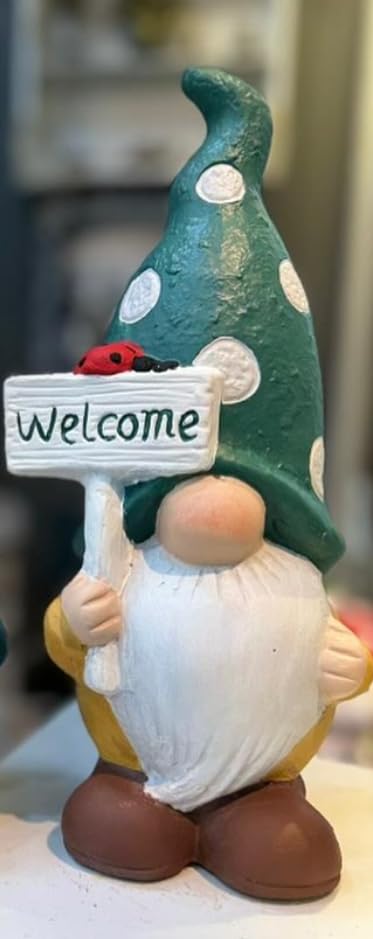 Mini Garden Gnome Welcome Sign for Outdoor Decor, Hand Painted Gnome Statue for Yard or Porch, Garden Gnome Statue, Welcome Sign Gnome