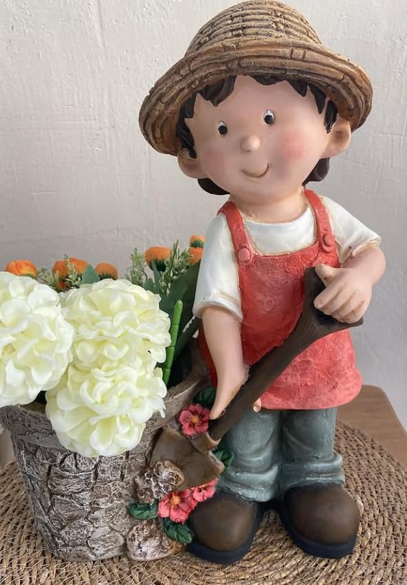 Cute Girl and Boy Planter Pots for Garden Decor, Outdoor Yard Statues, Polyester Garden Pot, Cute Planter Figurine, Boy Girl Flower Pot