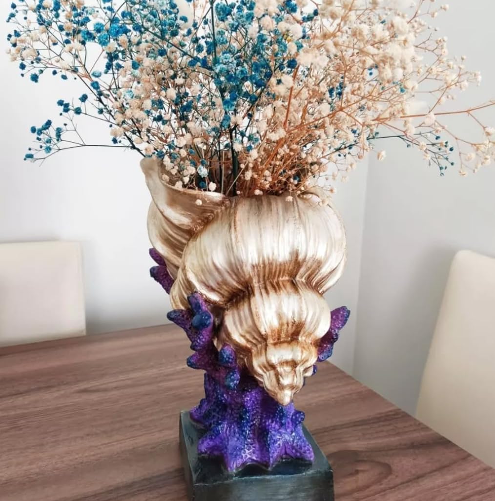 Seashell Vase with Coral Base, Seashell Flower Vase, Seashell Vase, Modern Coastal Shell Vase, Ocean Home Decor, Nautical Decor, Ocean Vase