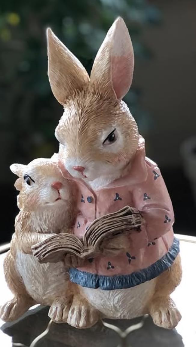 Bunny Reading Figurine, Mother and Baby Rabbit Statue, Easter Home Decor, Rabbit Statue Gift, Bunny Reading Decor, Rabbit Reading Figurine, Rabbit Reading Decor