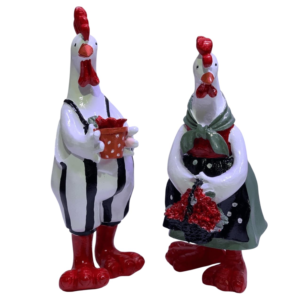 Farmhouse Chicken Decor, Charming Rooster and Hen Figurines Holding Flowers, Flower Holding Rooster, Cute Chicken Statues, Chicken Statue, Cockerel Decor, Cockerel Statue