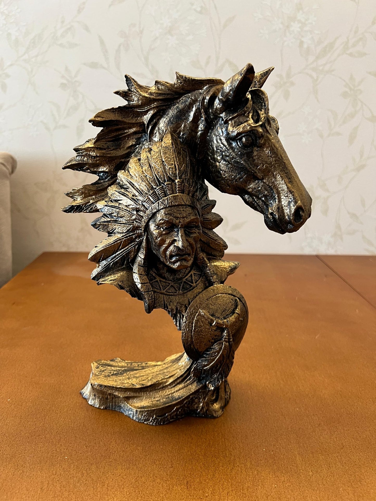 Native American Indian Chief and Horse Bust Sculpture, Western Decor, Native American Statue, Indian Chief Bust, Western Home Decor, Indian Chief Decor, Indian Chief Statue