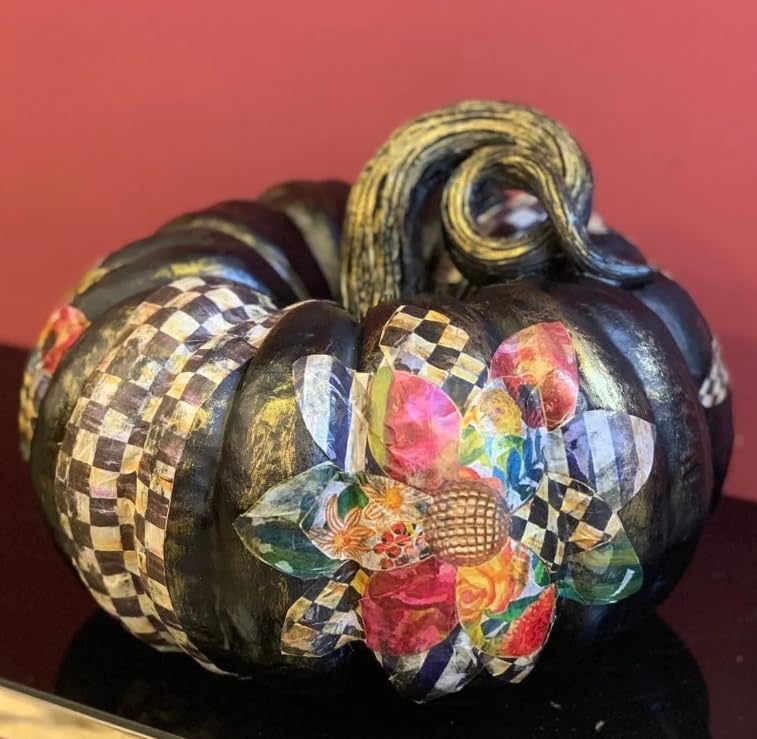 Pumpkin Decor, Decorative Patterned Pumpkin, Halloween Sculpture, Checkered Fall Pumpkin, Floral Halloween Decor, Hand Painted Pumpkin, Pumpkin Sculpture, Pumpkin Statue