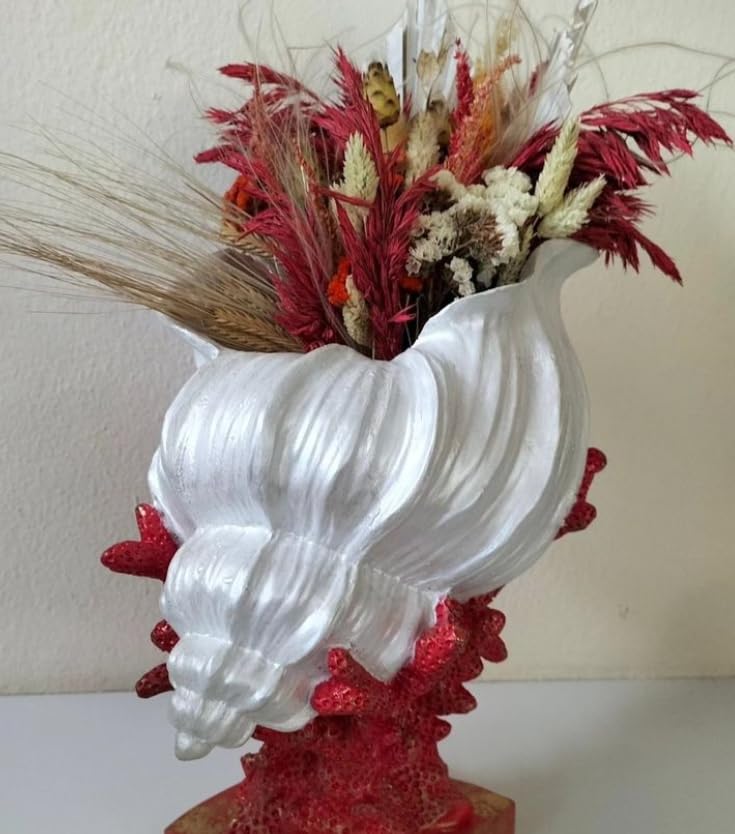 Seashell Vase with Coral Base, Seashell Flower Vase, Seashell Vase, Modern Coastal Shell Vase, Ocean Home Decor, Nautical Decor, Ocean Vase