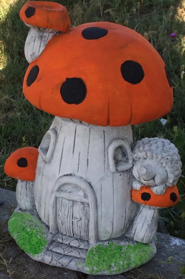 Whimsical Mushroom House Decor with Hedgehog, Toadstool House with Hedgehog, Mushroom Sculpture, Mushroom Statue with Hedgehog