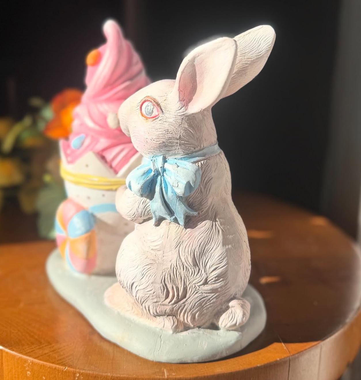 Rabbit Holding Ice Cream Cart Figurine, Whimsical Bunny Ice Cream Vendor, Bunny Vendor Figurine, Rabbit Themed Decoration, Rabbit Decor