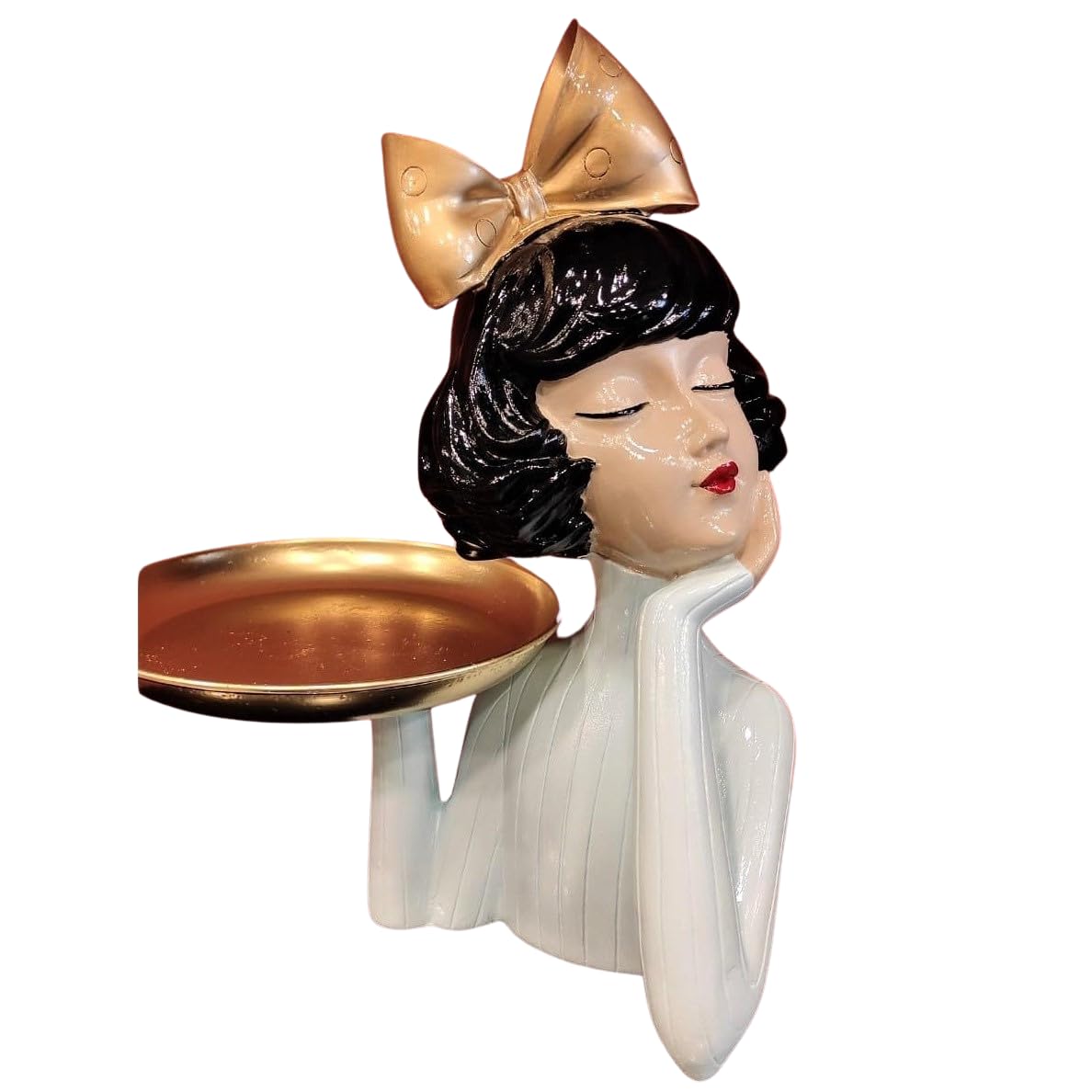 Handcrafted Girl Holding Tray Figure, Girl Sculpture With Tray Decor, Functional Girl Figurine With Tray, Decorative Girl Figurine For Gift, Girl Holding Tray Decor