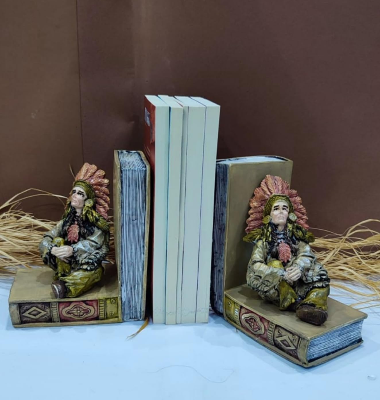 Handcrafted Native American Chief Bookends Set, Native American Bookends, Polyester Bookend Set, Indian Chief Bookend, Unique Bookends Gift