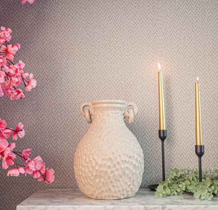 Textured Decorative Vase with Handles, Modern Rustic Vase, Unique Honeycomb Pattern Vase, Honeycomb Pattern Vase, Loop Handle Vase