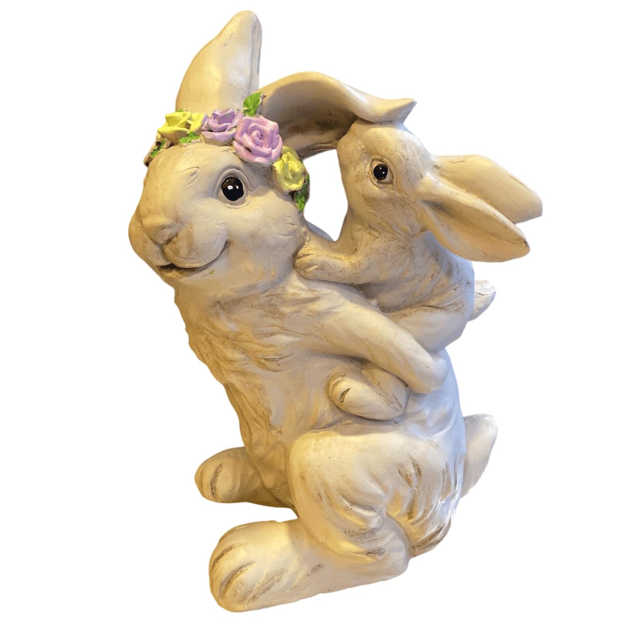 Adorable Bunny Rabbit Statue with Baby Bunny, Easter Bunny Decor, Rustic Bunny Gift, Floral Crown Rabbit, Easter Rabbit Decor, Rabbit Decor, Bunny Decor, Rabbit Sculpture