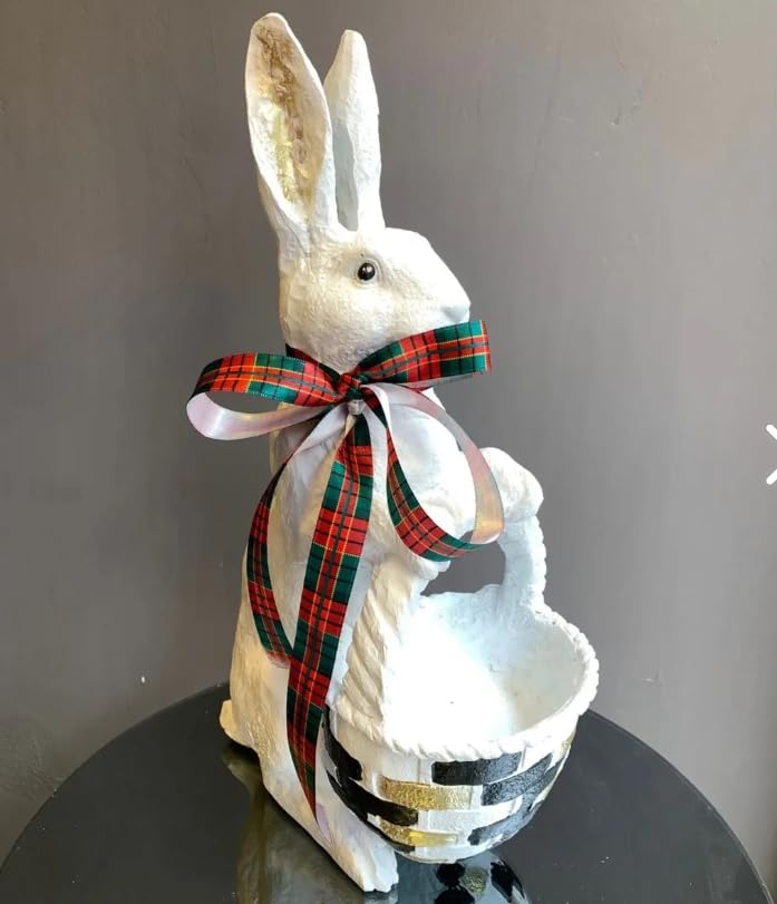 Rabbit Sculpture with Basket, Decorative Bunny Figurine, Easter Home Decor, Rabbit Sculpture, Bunny Decor with Basket, Easter Bunny Figurine, Easter Rabbit Sculpture