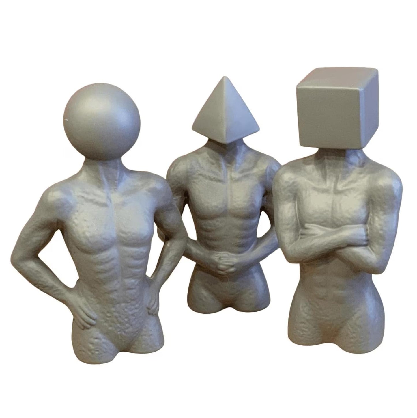 Geometric Head Sculptures Set of 3, Abstract Body Art Decor- Sphere, Cube, Pyramid Heads, Modern Art Decor, Abstract Human Figurines, Human Sculpture, Human Decor