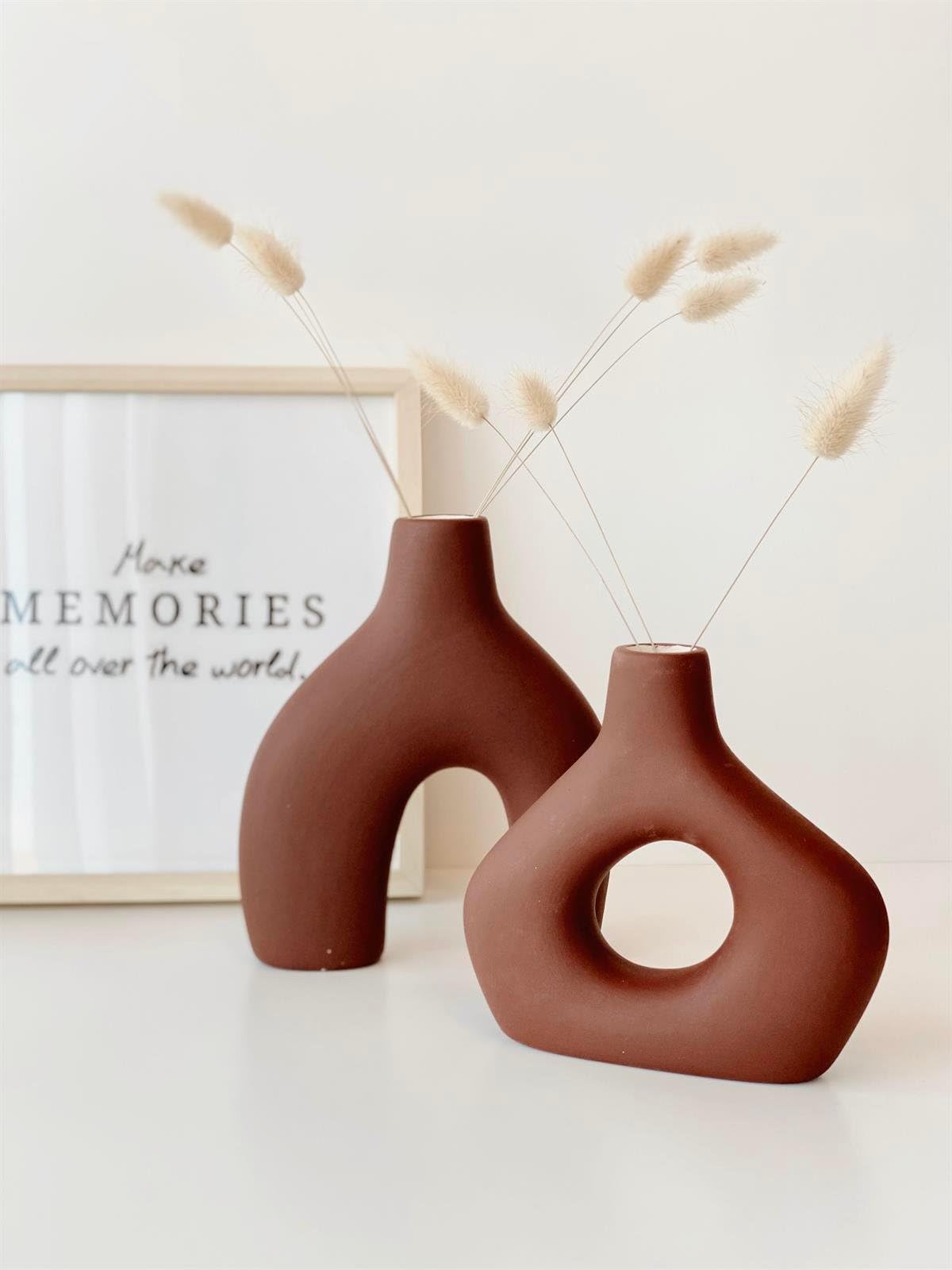 Amorphous Ceramic Vases Set-2, Round Matte Donut Vases, Minimalist Home Decor, Handmade Vase, Decorative Gift, Boho Style Vase, Donut Vase, Round Vase, Amorphous Vase