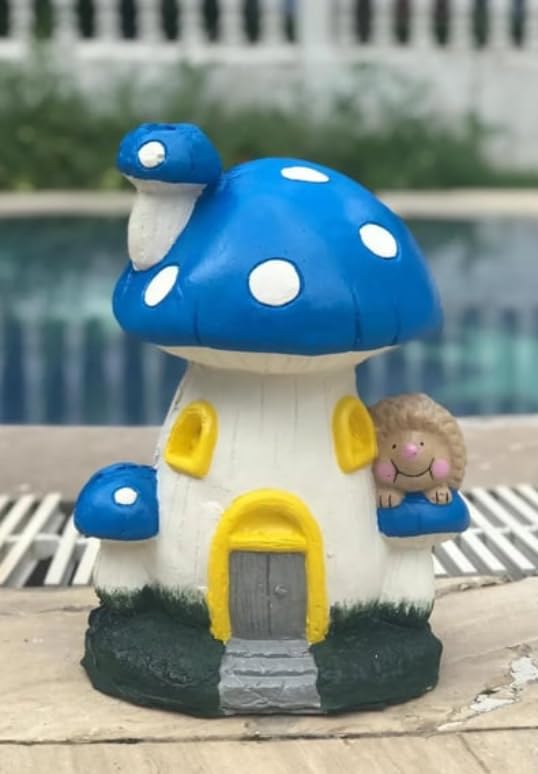 Whimsical Mushroom House Decor with Hedgehog, Toadstool House with Hedgehog, Mushroom Sculpture, Mushroom Statue with Hedgehog