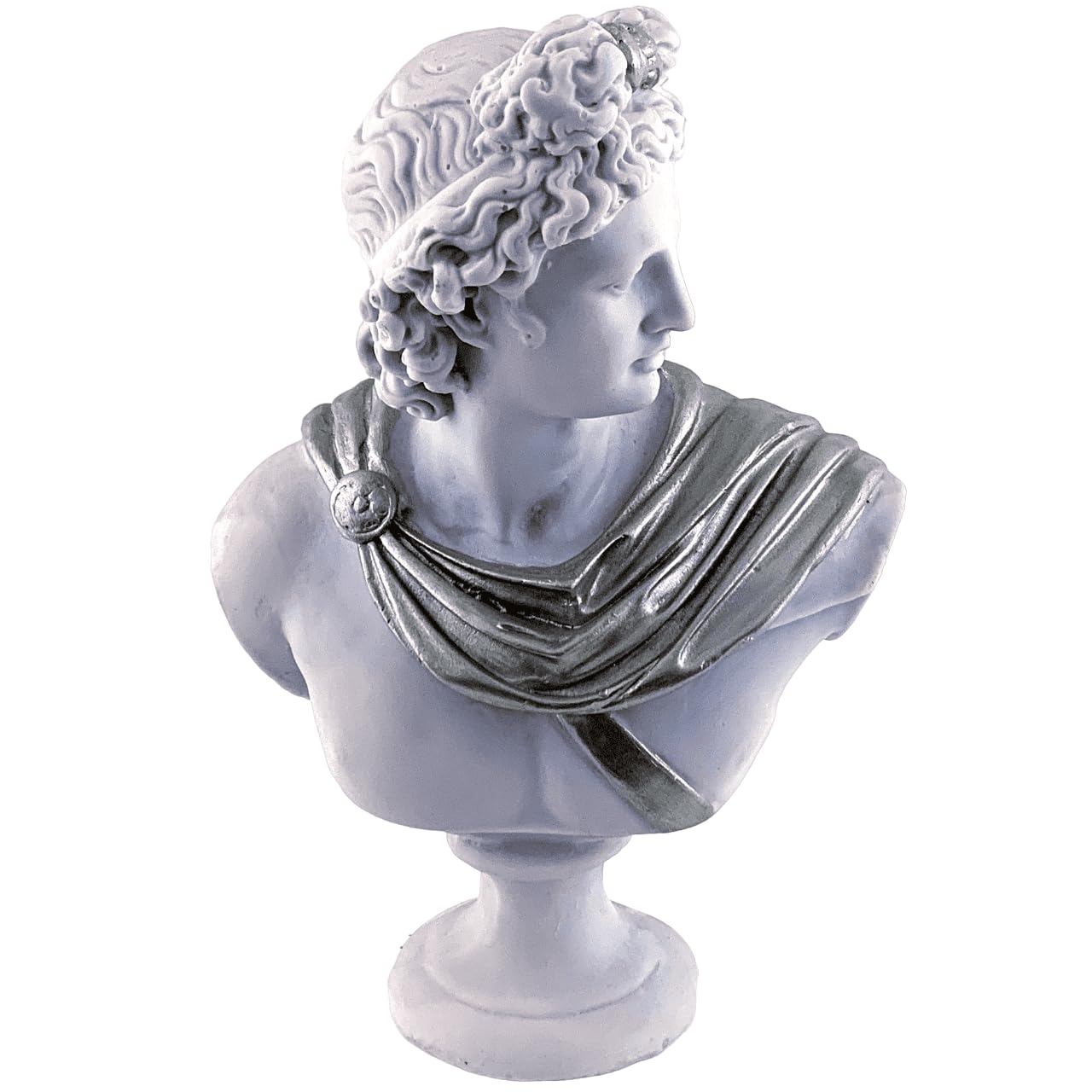 Apollo-Büsten-Skulptur mit bemalten Details, griechische dekorative Büstenstatue, klassische Büste für Wohndekoration, Apollo-Büstenfigur, Apollo-Büsten-Dekor, Apollo-Statue, Apollo-Skulptur