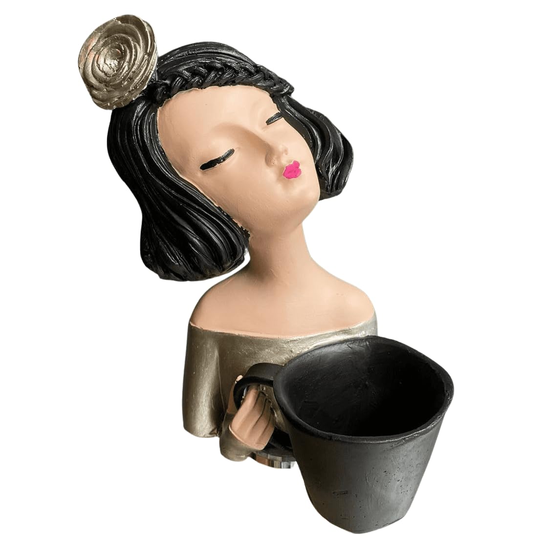 Elegant Female Figurine Holding a Mug, Handcrafted Girl Sculpture, Female Art Statue, Stylish Tabletop Sculpture, Female Statue, Girl Statue, Girl Decor, Girl Sculpture