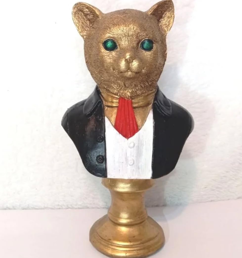 Tuxedo Katzenbüste Statue, Elegante Katzenskulptur, Elegante Katzenfigur mit Tuxedo, Gentleman Katzenbüste Statue, Tuxedo Katzenstatue, Katzenskulptur
