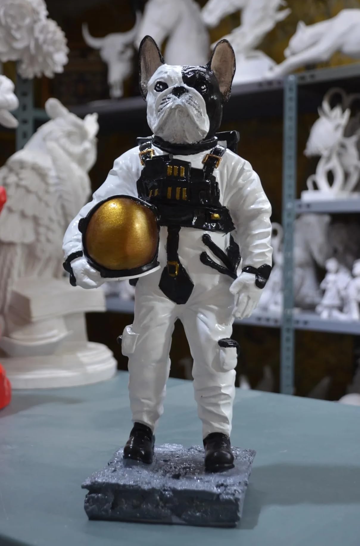 Astronaut BullDog Figurine, Dog In Spacesuit Statue, Space-Themed Bulldog Sculpture, Animal Astronaut Decor, Dog Lover Home Decor