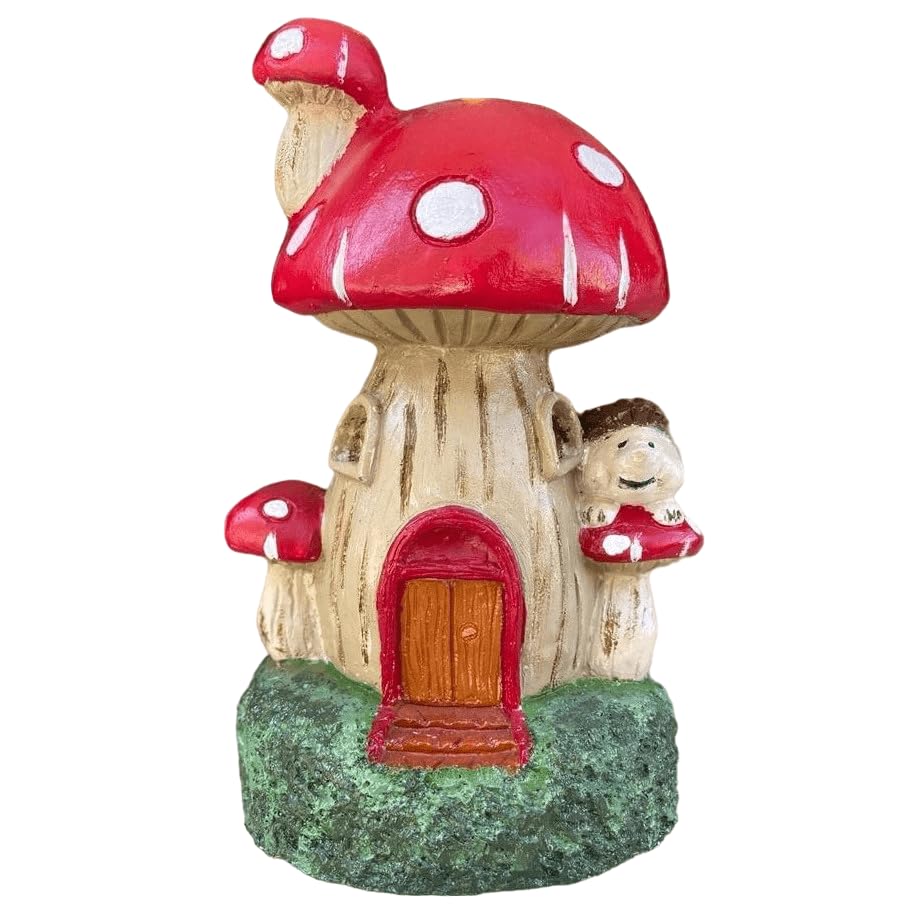 Whimsical Mushroom House Decor with Hedgehog, Toadstool House with Hedgehog, Mushroom Sculpture, Mushroom Statue with Hedgehog