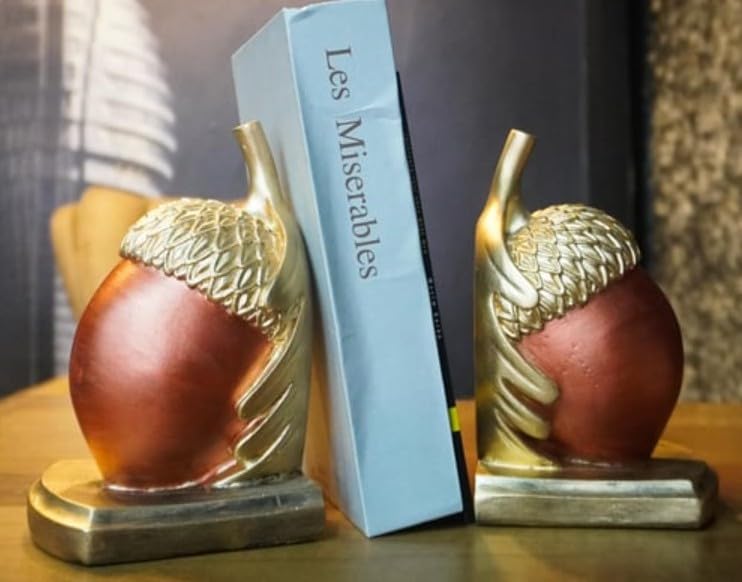 Rustic Acorn Bookends, Nature-Inspired Book Stoppers, Oak Leaf Bookend Set, Woodland Home Decor, Acorn Bookends Set, Oak Leaf Bookends, Acorn Bookshelf, Oak Leaf Bookshelf