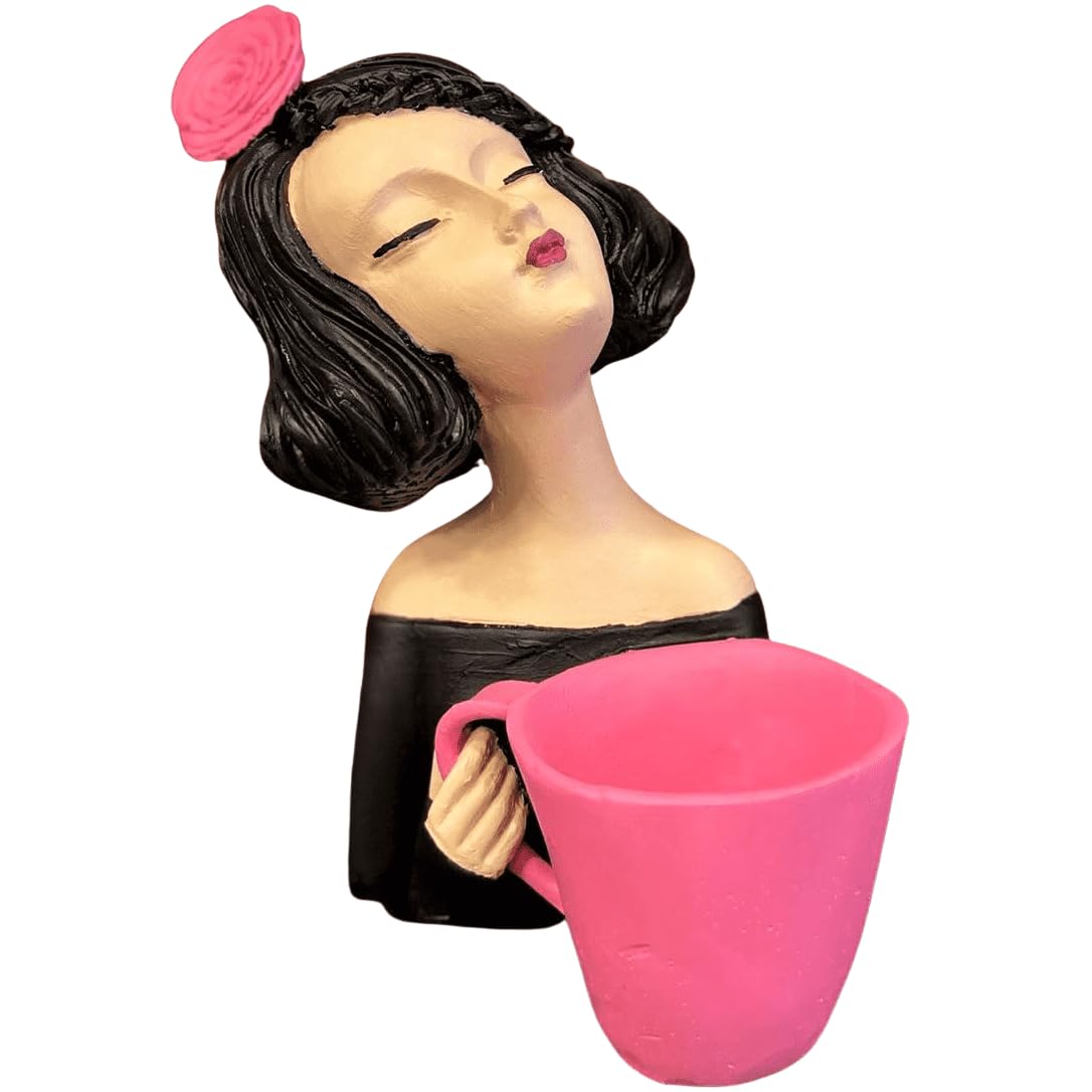 Elegant Female Figurine Holding a Mug, Handcrafted Girl Sculpture, Female Art Statue, Stylish Tabletop Sculpture, Female Statue, Girl Statue, Girl Decor, Girl Sculpture