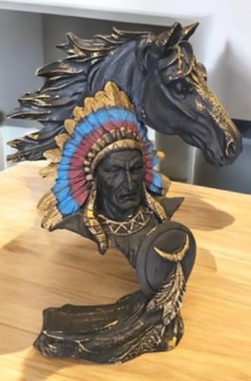 Native American Indian Chief and Horse Bust Sculpture, Western Decor, Native American Statue, Indian Chief Bust, Western Home Decor, Indian Chief Decor, Indian Chief Statue