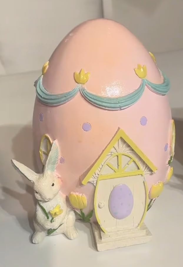 Easter Egg House Decoration, Easter Bunny Figurine, Spring Holiday Decor, Cute Bunny Home Decor, Fairy Garden Easter, Rabbit and Egg Decor, Easter Bunny Decor, Easter Rabbit Decor