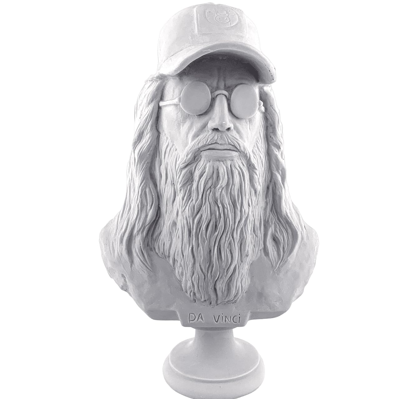 Statua moderna di busto di Da Vinci con berretto e occhiali, Statua di busto di Da Vinci, Busto di Da Vinci, Testa di Da Vinci in poliestere, Scultura di Da Vinci