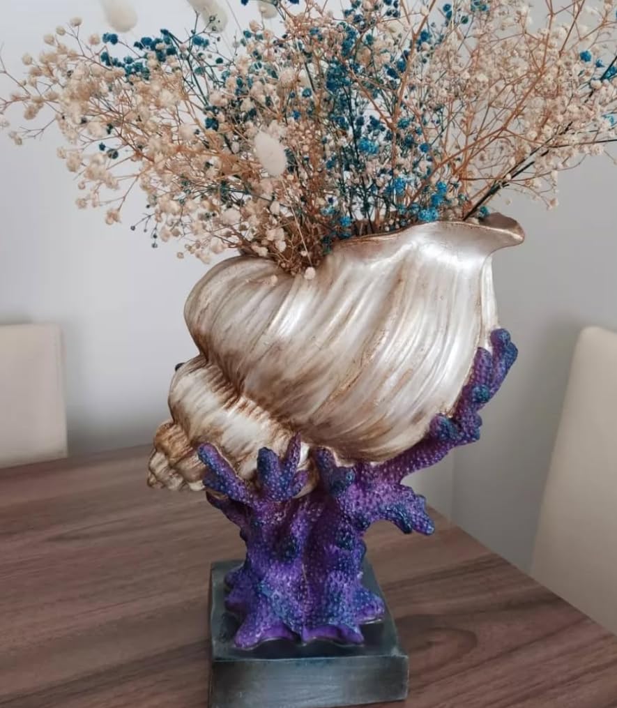 Seashell Vase with Coral Base, Seashell Flower Vase, Seashell Vase, Modern Coastal Shell Vase, Ocean Home Decor, Nautical Decor, Ocean Vase