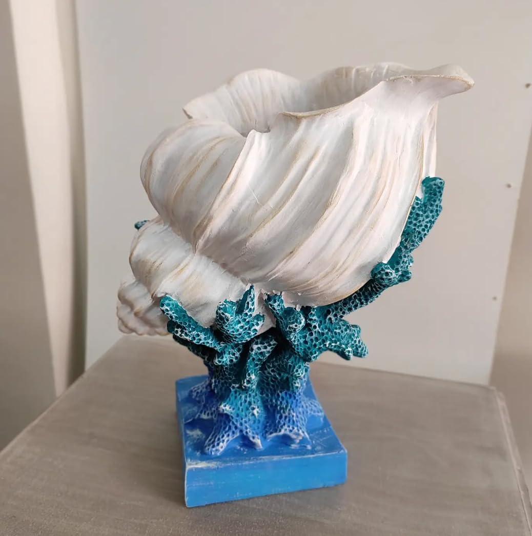 Seashell Vase with Coral Base, Seashell Flower Vase, Seashell Vase, Modern Coastal Shell Vase, Ocean Home Decor, Nautical Decor, Ocean Vase