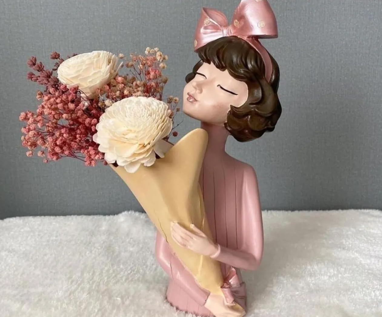 Cute Bouquet Girl Sculpture, Girl Doll Statue Holding Bouquet, Girl Figurine With Bouquet, Unique Girl Figurine Gift, Girl Decor Statue, Girl Sculpture, Girl Decor