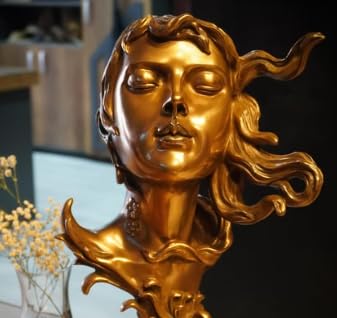 Woman Head Statue with Flowing Hair, Elegant Decorative Bust, Woman Head Statue, Elegant Face Statue, Artistic Decor Piece, Woman Art Bust